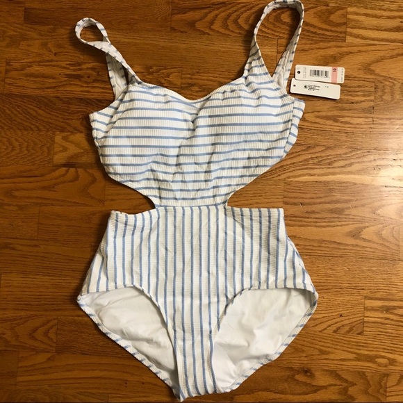 New Anne Cole Studio Blue Striped Monokini Sz 10 - Picture 3 of 5